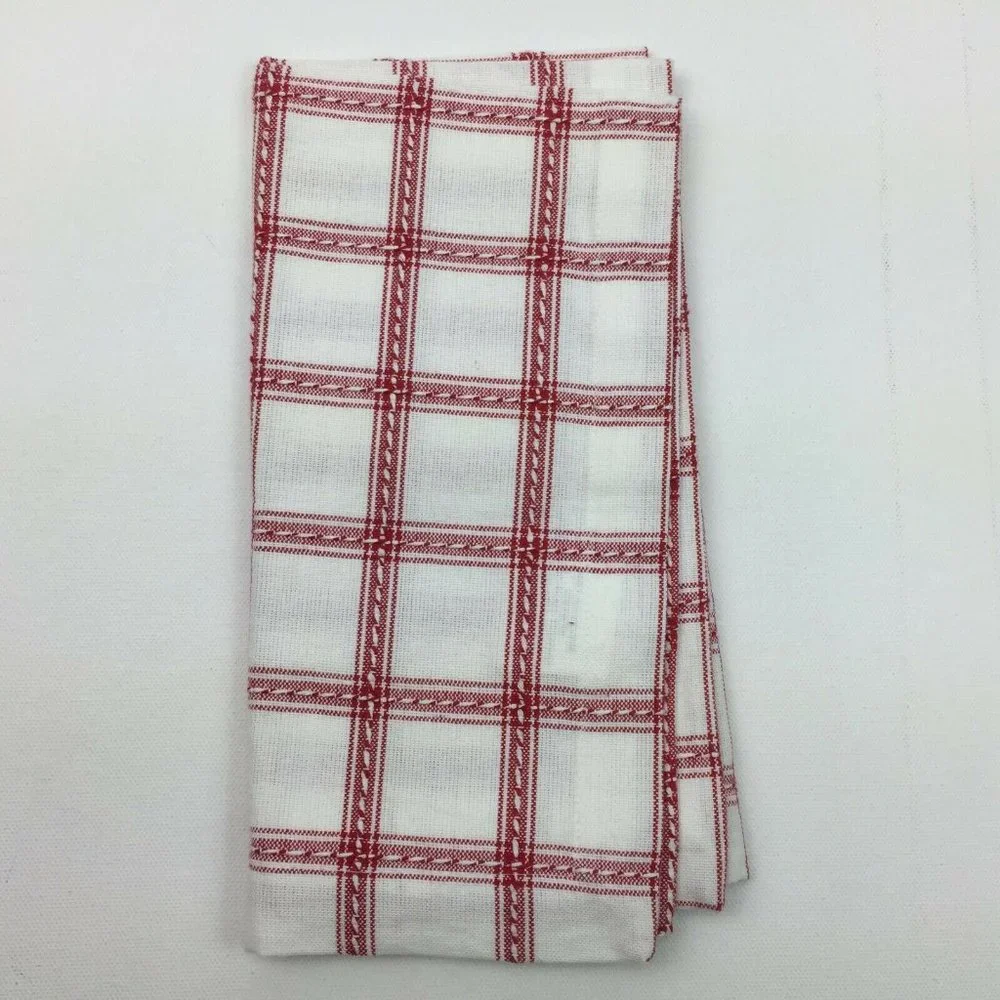 Cloth Linen Set 4 Dinner Napkins Square White Red Windowpane Plaid Kitchen